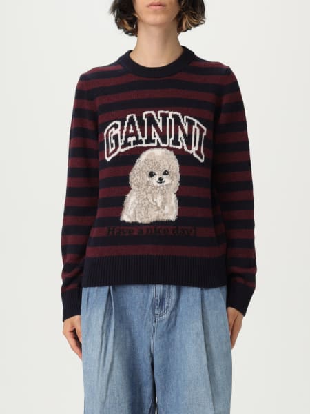 Maglia in lana a righe con logo Ganni