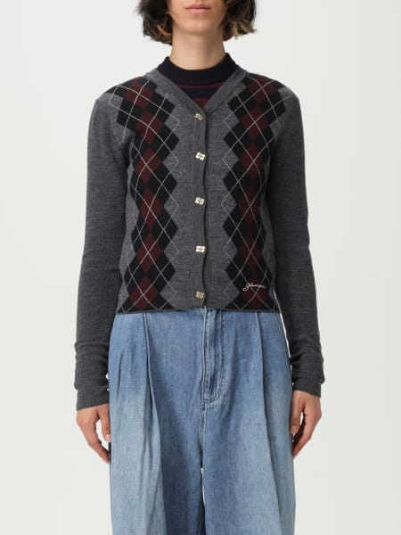 Cardigan a v in lana merino a rombi Ganni