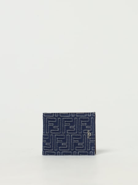 Portafoglio FF Fendi in denim di cotone con monogram all over