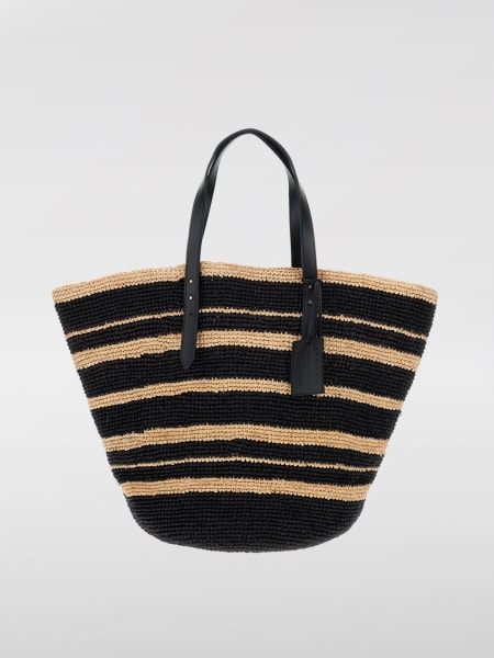 Borsa Alex Rivière x Manebi in rafia con righe bicolor >