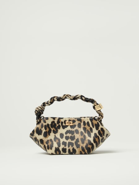 Borsa Ganni in canvas di cotone stampa animalier