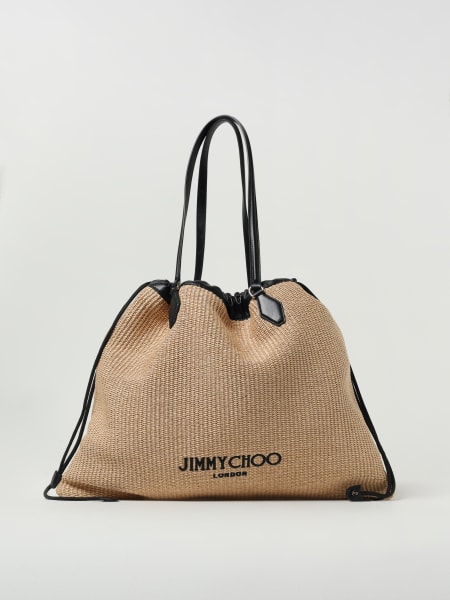 Borsa Drawstring Tote L Jimmy Choo in rafia e pelle