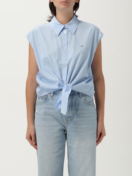Camicia in cotone a righe con logo Tommy Jeans