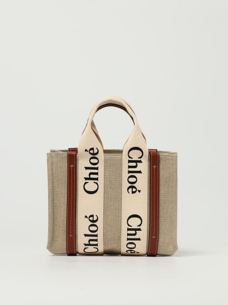 Borsa Woody Small Chloé in canvas di lino