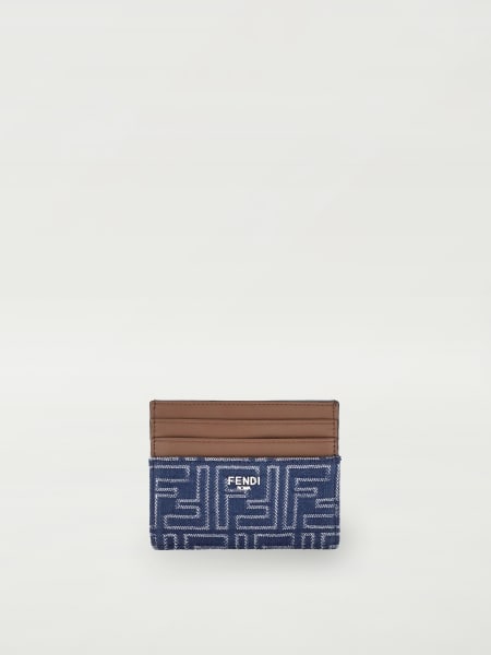 Portacarte in pelle e denim FF Fendi