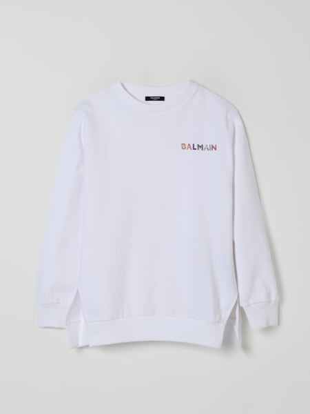 Felpa a girocollo in cotone con logo di strass Balmain