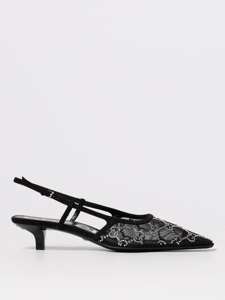 Slingback Gucci in nylon a rete con monogram GG di strass