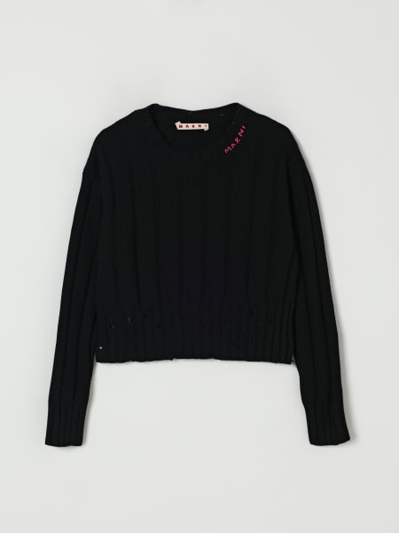 Maglia a girocollo in misto lana con logo e rotture Marni