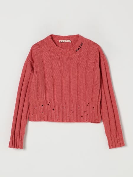 Maglia a girocollo in misto lana con logo e rotture Marni