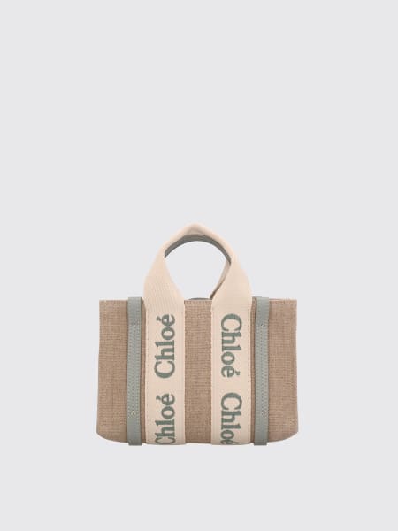 Borsa Woody Mini Chloé in canvas di lino