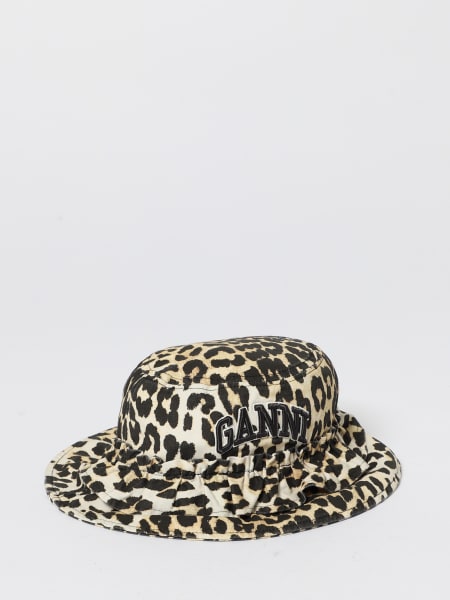 Cappello Ganni in twill di cotone stampa animalier