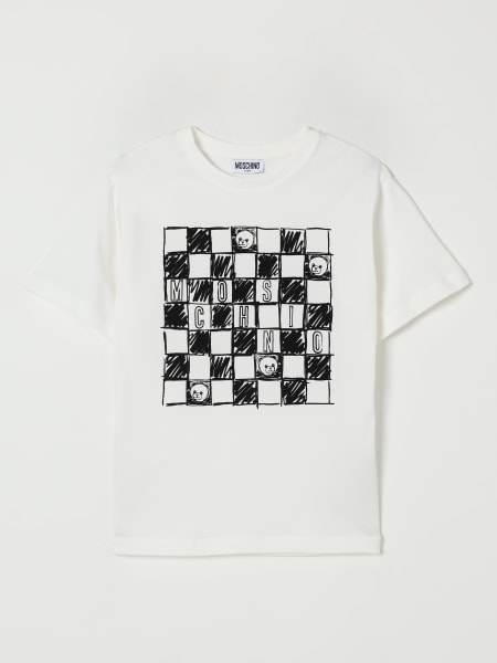 T-shirt in cotone con stampa logo a scacchi Moschino