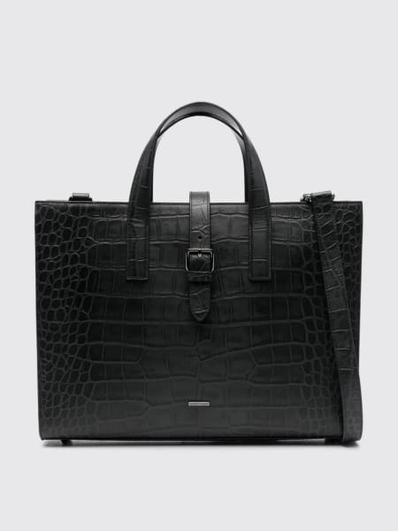 Borsa a mano business in pelle bovina stampa coccodrillo Emporio Armani