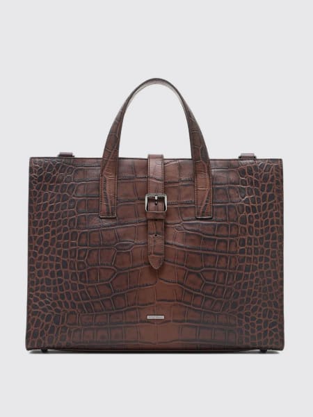 Borsa a mano business in pelle bovina stampa coccodrillo Emporio Armani