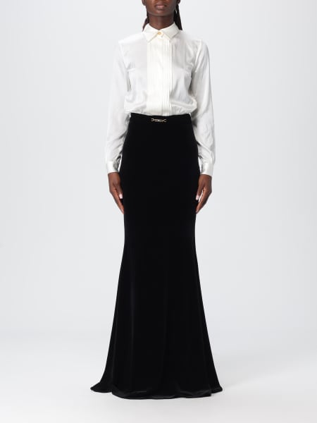 Abito lungo Elisabetta Franchi in raso e velluto