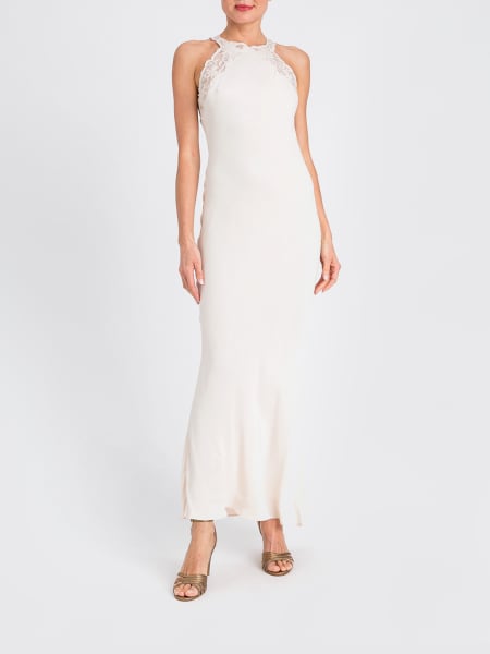 Abito slipdress Twinset in viscosa con inserti in pizzo