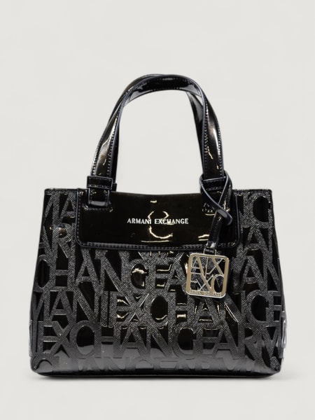 Borsa Armani Exchange in pelle sintetica saffiano e vernice con logo all over
