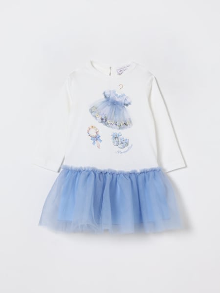 Abito in cotone e tulle stampato Monnalisa