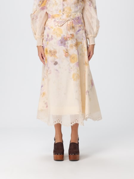 Gonna midi Zimmermann in lino e seta con stampa floreale