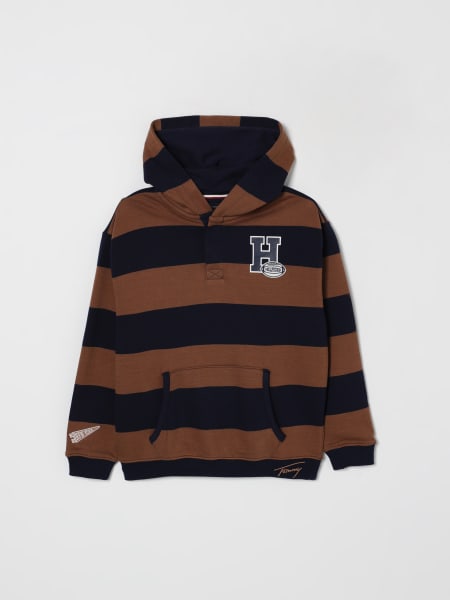Felpa in cotone a righe con logo Tommy Hilfiger