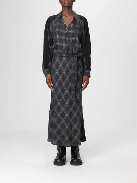 Vestito lungo a quadri con pizzo Pinko