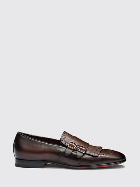 Monk Strap Santoni in pelle con motivo brogue