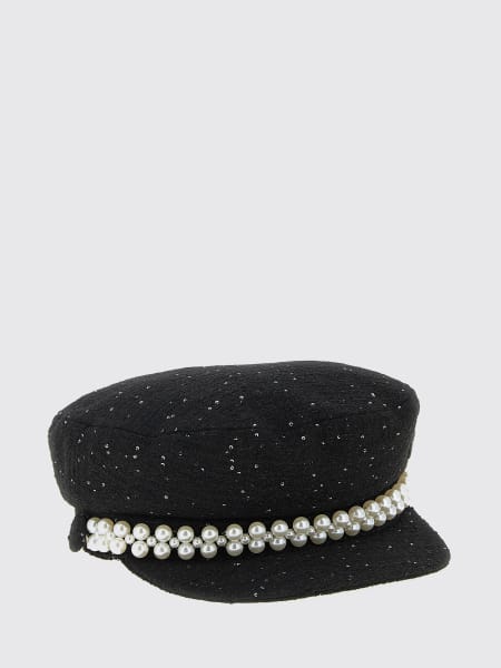 Cappello Maison Michel in tweed con paillettes ricamate e perle sintetiche