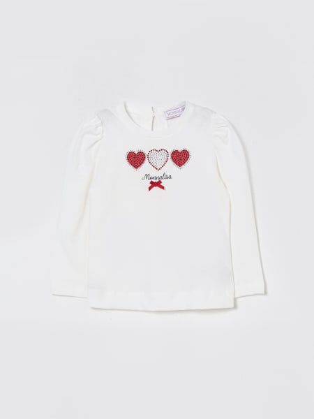 T-shirt in cotone con cuori e strass Monnalisa