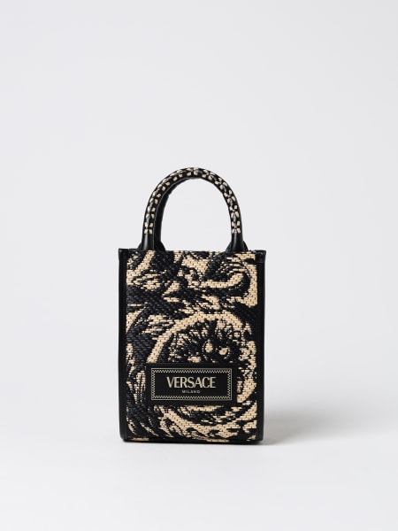 Borsa Barocco Athena Versace in rafia con motivo floreale jacquard