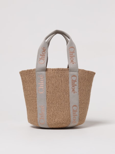 Chloé: Borsa large Woody Tote in fibra naturale Chloé
