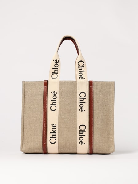 Chloé: Borsa Woody Large Tote Chloè in canvas e pelle
