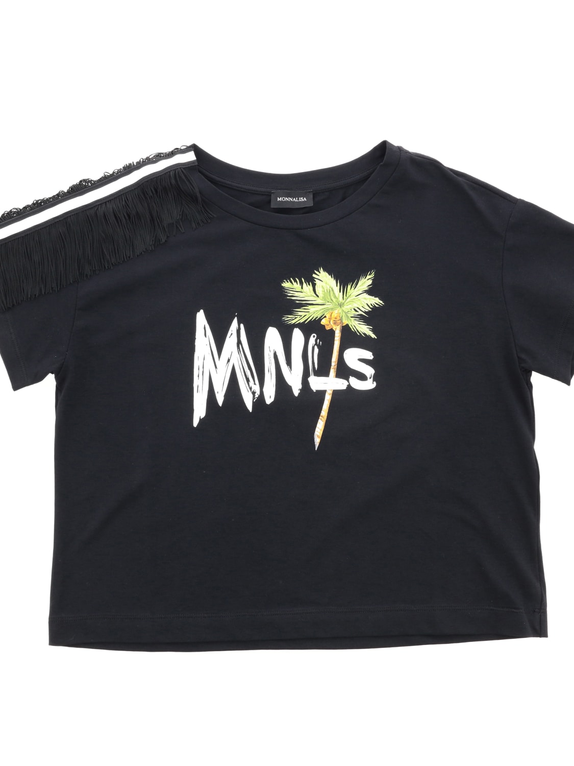 MONNALISA T-SHIRT: T-shirt Monnalisa cropped a maniche corte con stampa mnls, Nero - Img 1