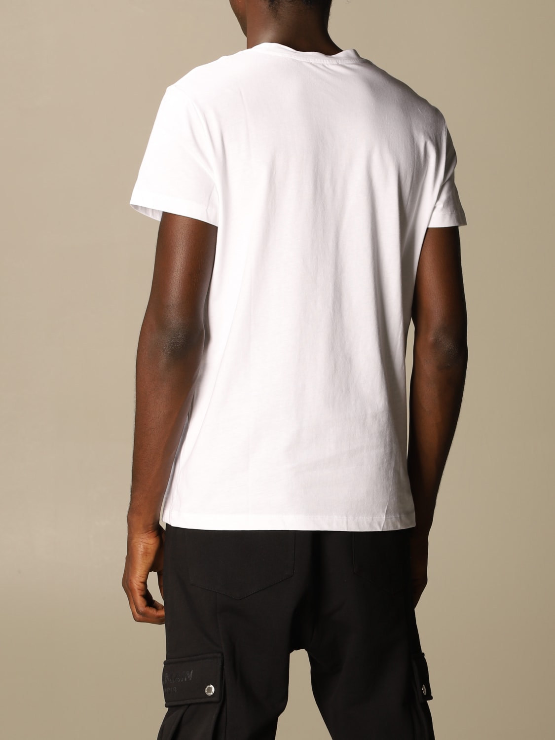 BALMAIN T-SHIRT: Balmain cotton T-shirt with flocked logo, White - Img 3