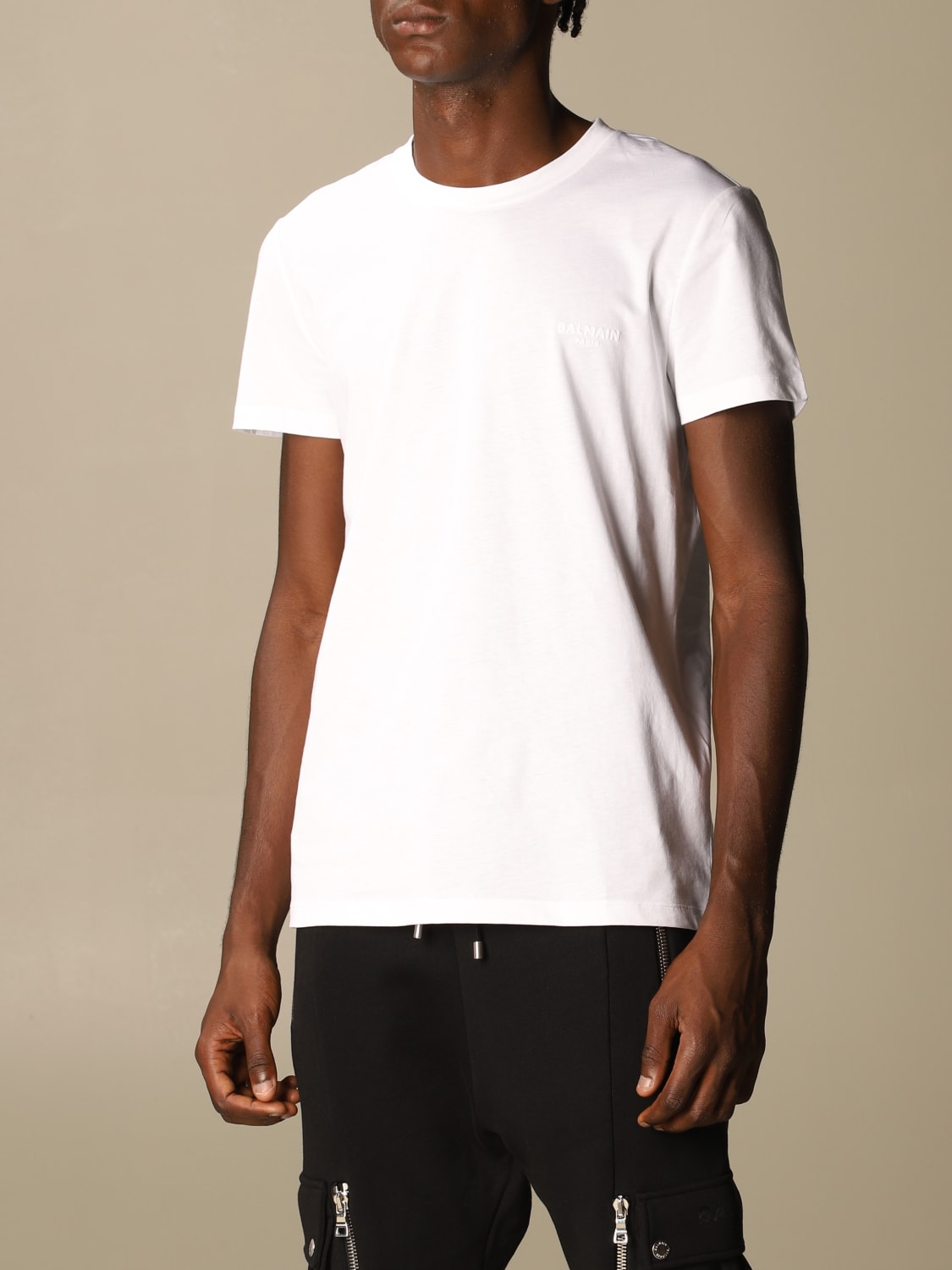 BALMAIN T-SHIRT: Balmain cotton T-shirt with flocked logo, White - Img 4