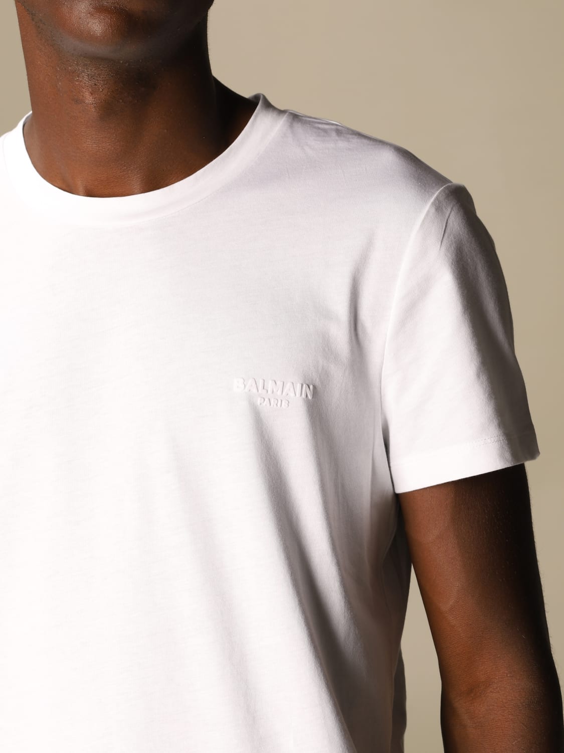 BALMAIN T-SHIRT: Balmain cotton T-shirt with flocked logo, White - Img 5