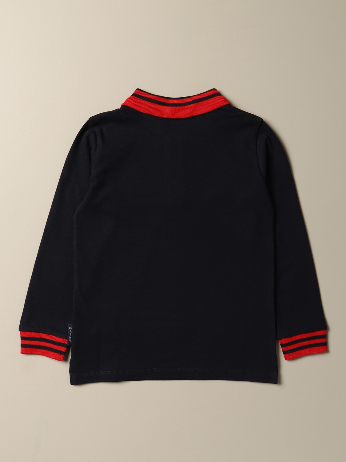 MONCLER T-SHIRT: Moncler polo shirt in cotton piqué with striped edges and logo, Blue - Img 2