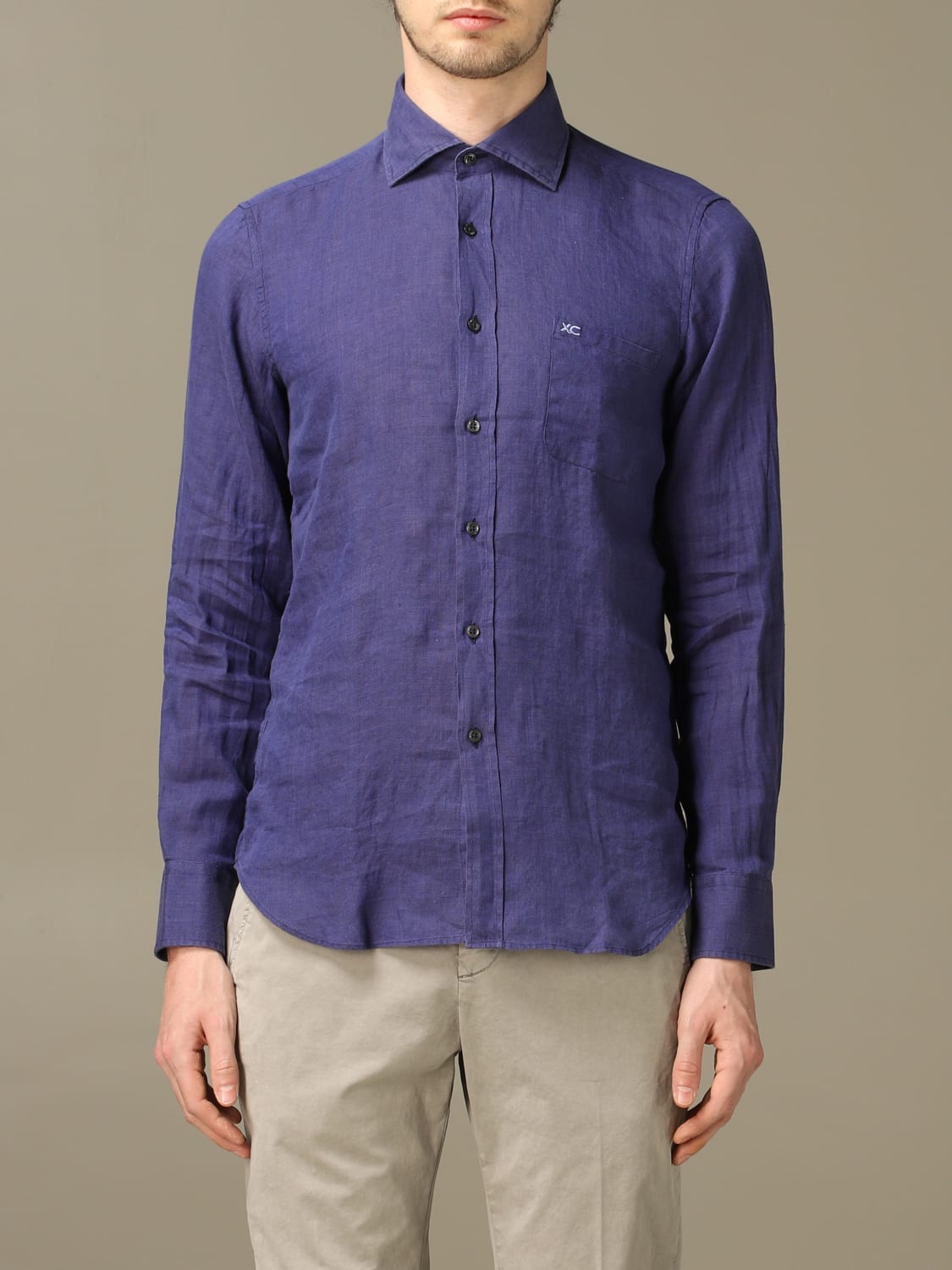 XC SHIRT: XC linen shirt with Italian collar, Blue - Img 1