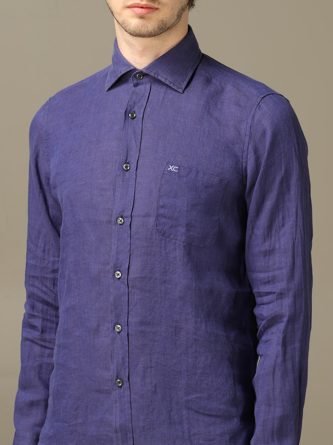 XC SHIRT: XC linen shirt with Italian collar, Blue - Img 3