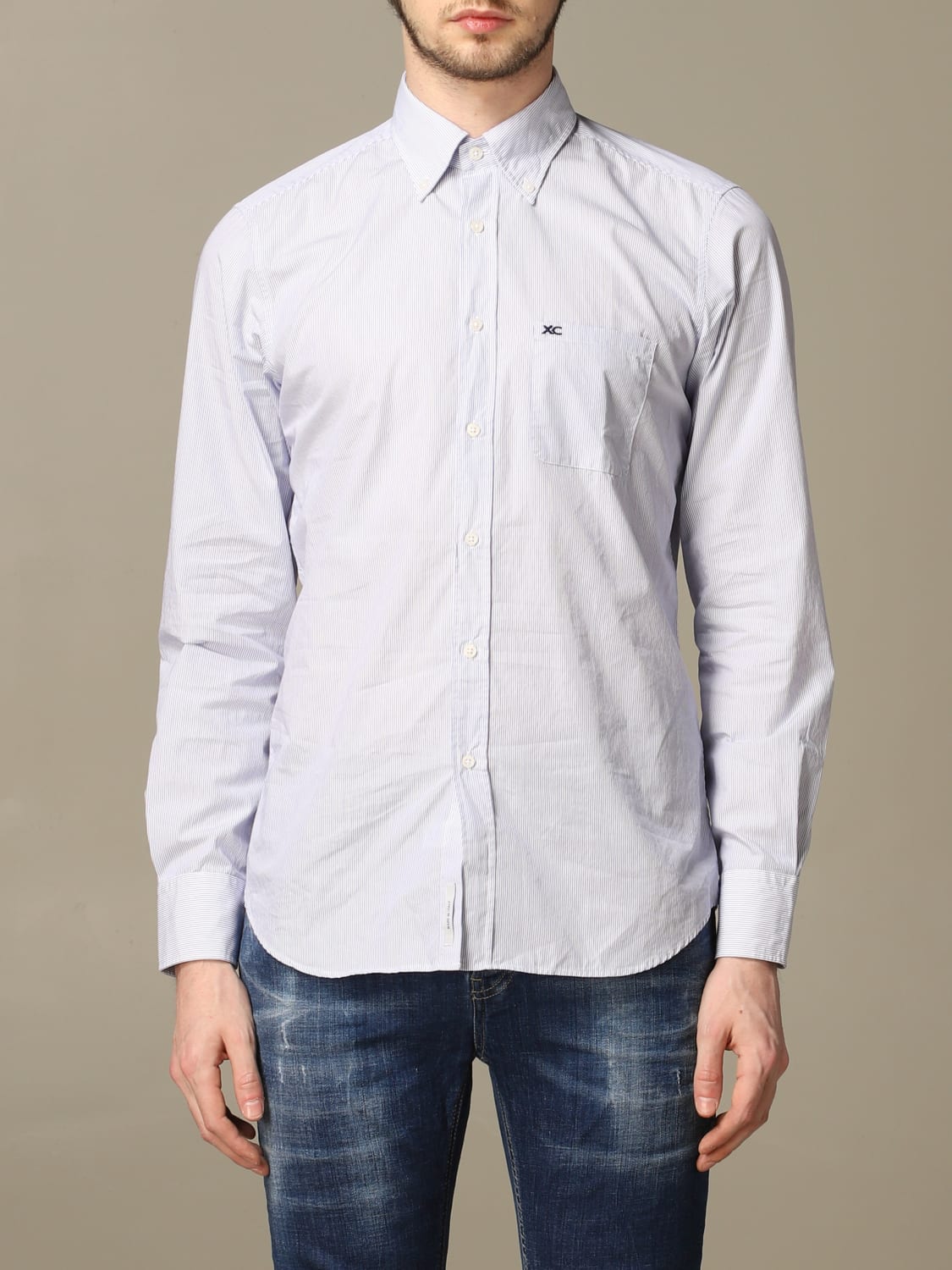 XC CAMICIA: Camicia XC in cotone lavato a micro righe, Azzurro - Img 1