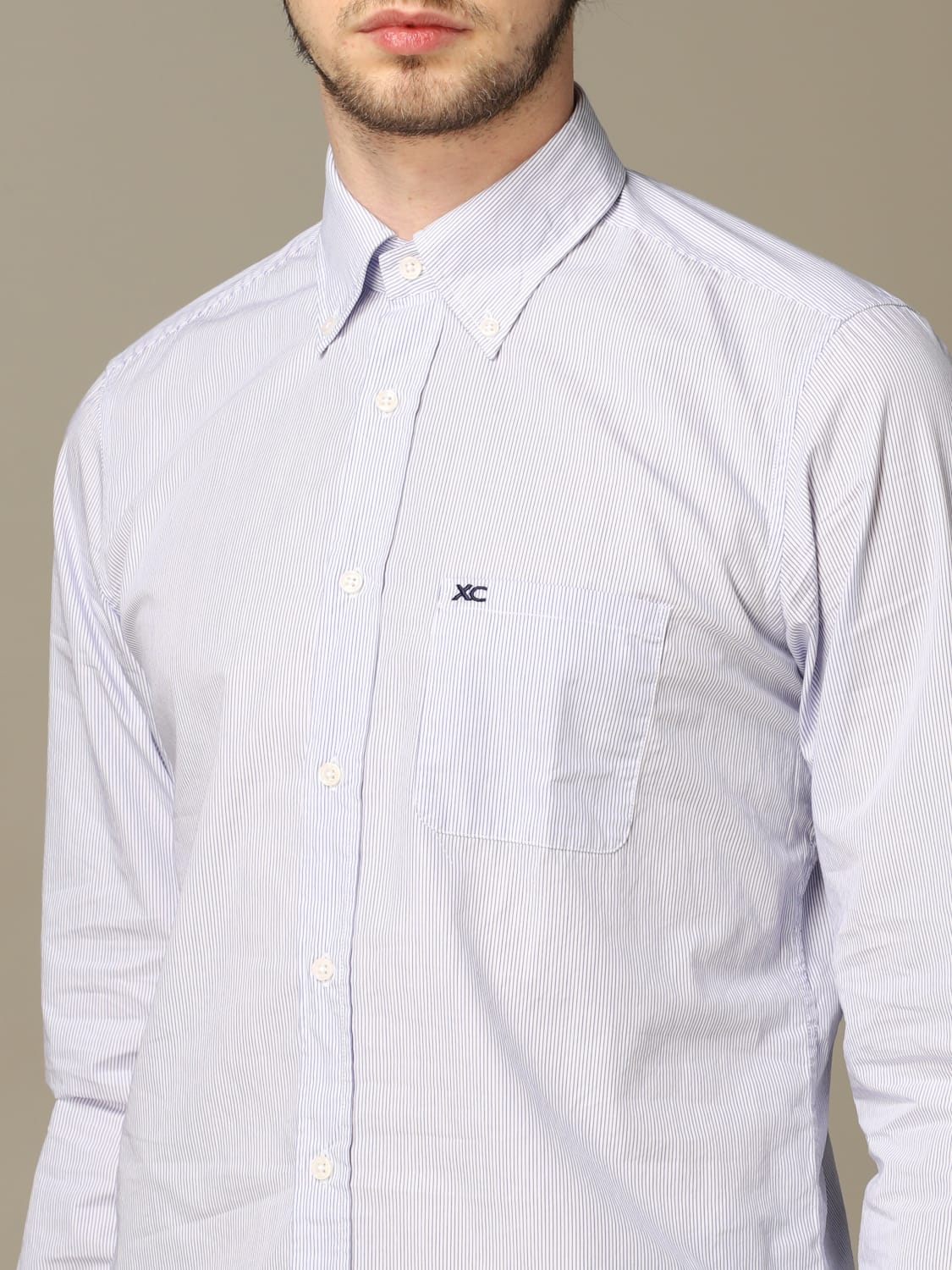 XC: shirt in micro-striped washed cotton - Gnawed Blue | XC XC: shirt in micro-striped washed cotton - Gnawed Blue | XC