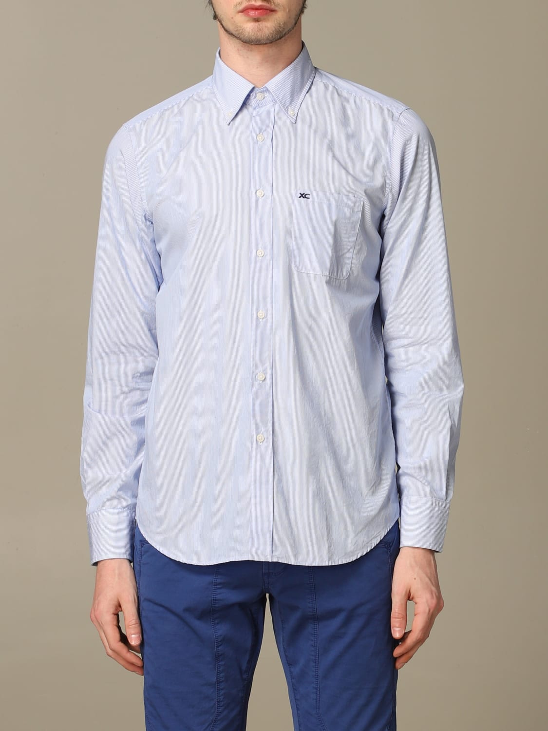 XC SHIRT: XC shirt in micro-striped washed cotton, Gnawed Blue - Img 1