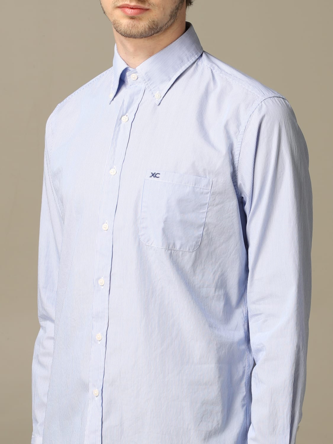 XC SHIRT: XC shirt in micro-check washed cotton, Sky Blue - Img 3