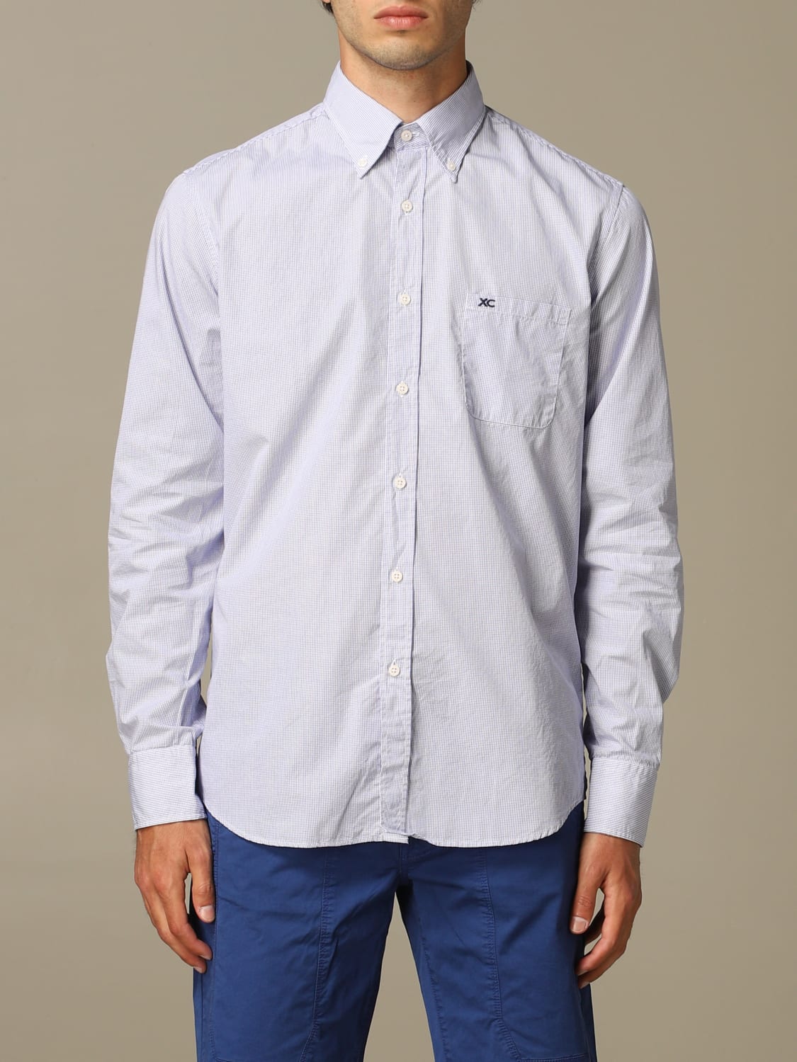 XC: shirt in micro-check washed cotton - Gnawed Blue | XC XC: shirt in micro-check washed cotton - Gnawed Blue | XC