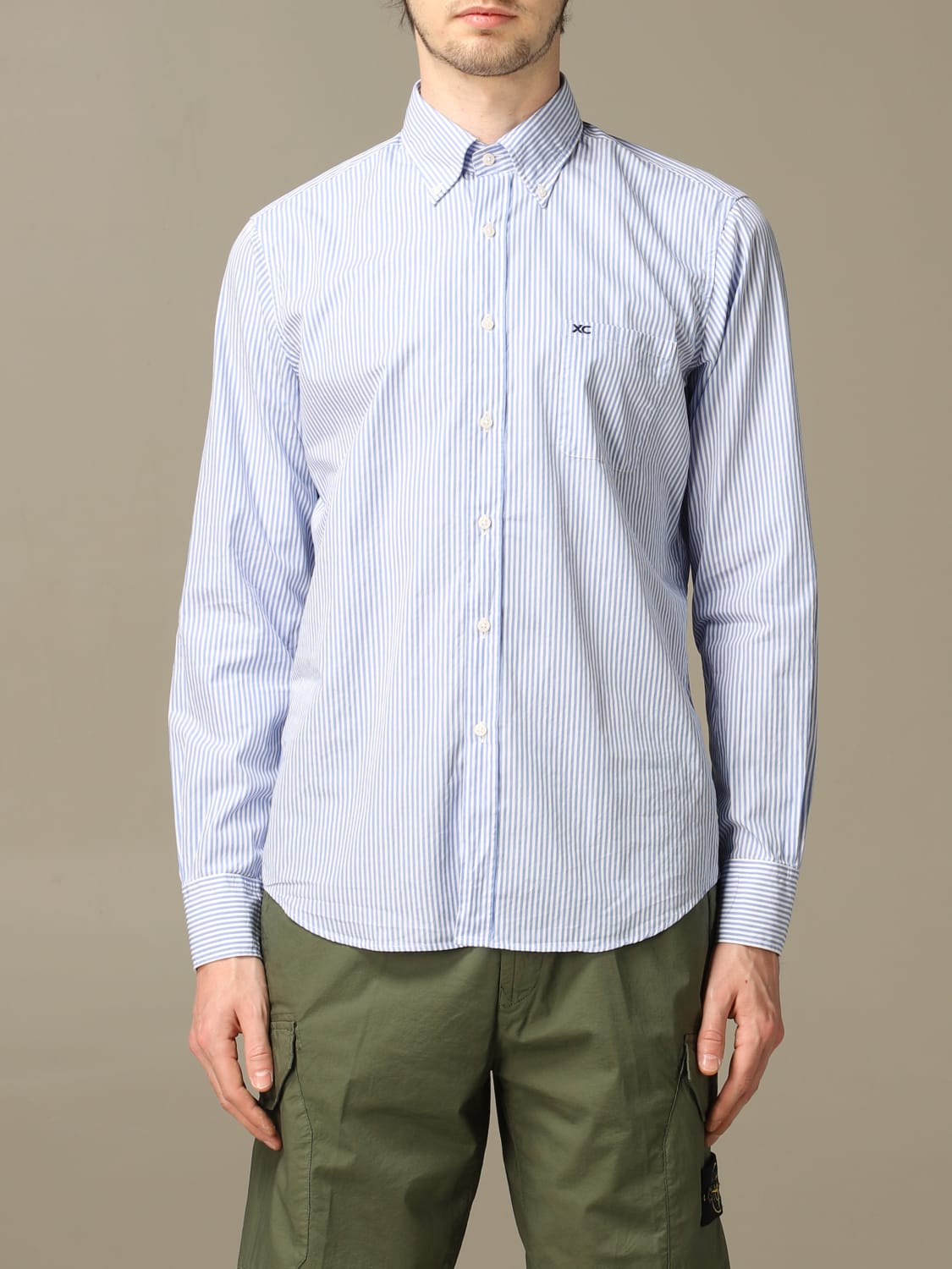 XC SHIRT: XC shirt in micro-striped washed cotton, Gnawed Blue - Img 1