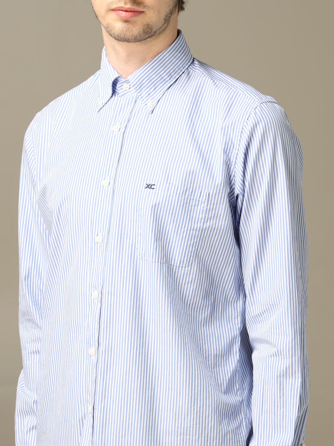 XC SHIRT: XC shirt in micro-striped washed cotton, Gnawed Blue - Img 3