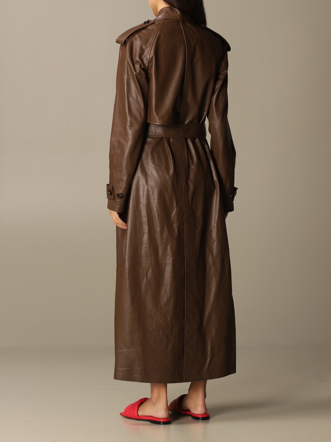 BOTTEGA VENETA TRENCH: Trench in pelle con cintura Bottega Veneta, Moro - Img 2