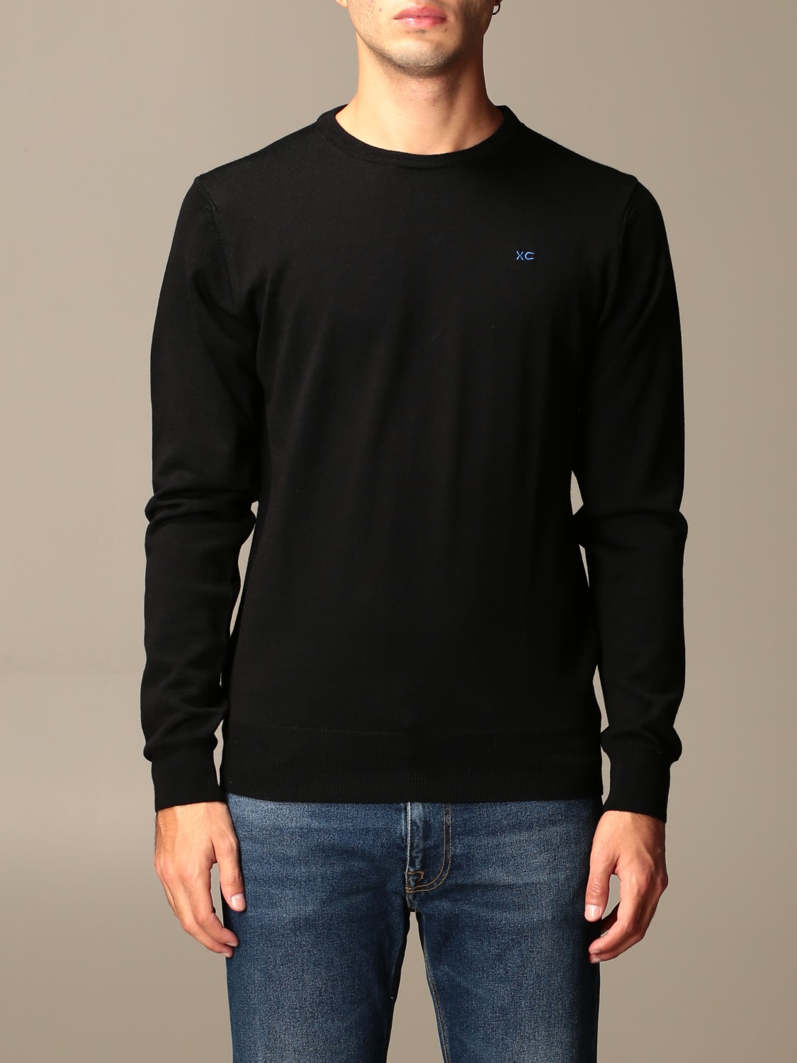 XC SWEATER: XC crew neck sweater in extrafine Merino wool, Black - Img 1