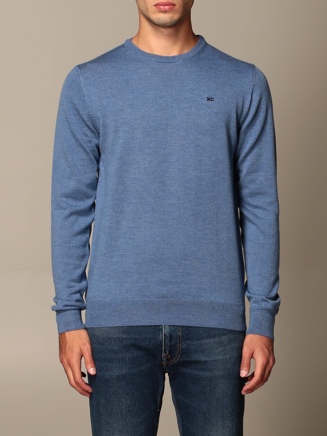 XC SWEATER: XC crew neck sweater in extrafine Merino wool, Gnawed Blue - Img 1