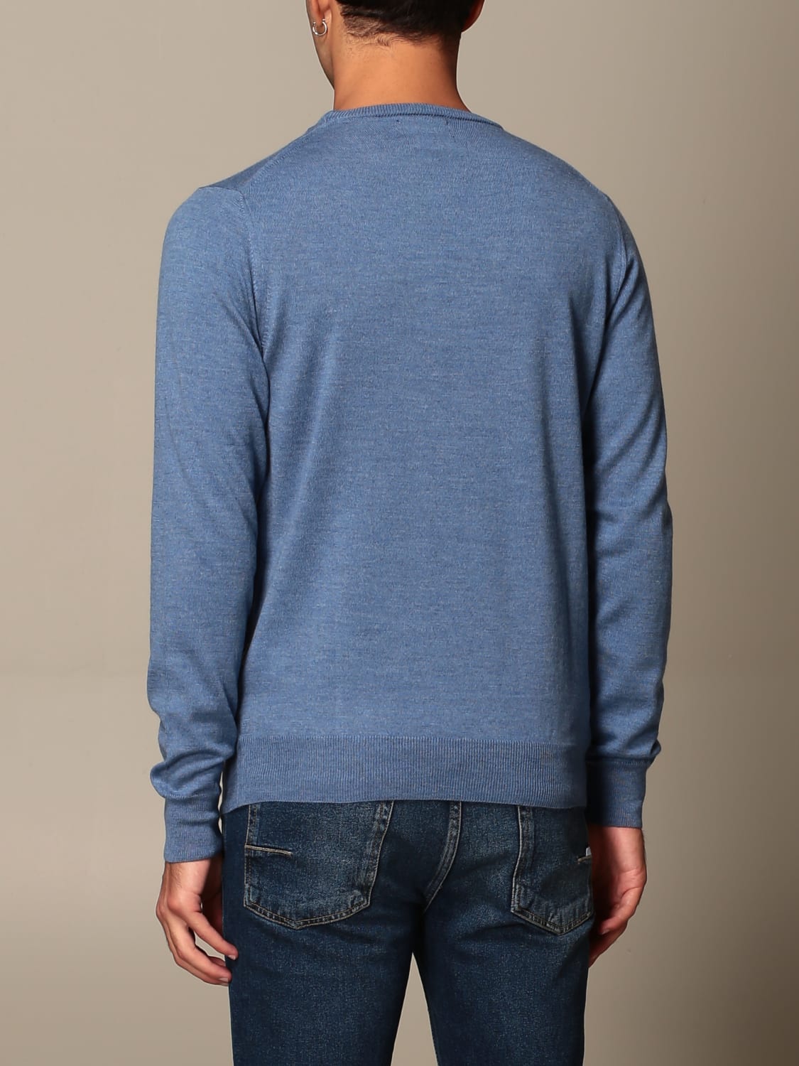 XC SWEATER: XC crew neck sweater in extrafine Merino wool, Gnawed Blue - Img 2