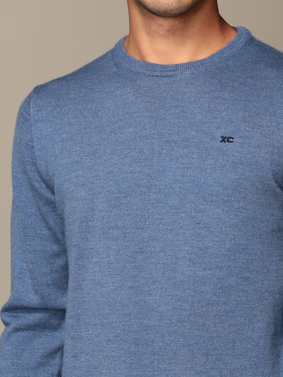 XC SWEATER: XC crew neck sweater in extrafine Merino wool, Gnawed Blue - Img 3